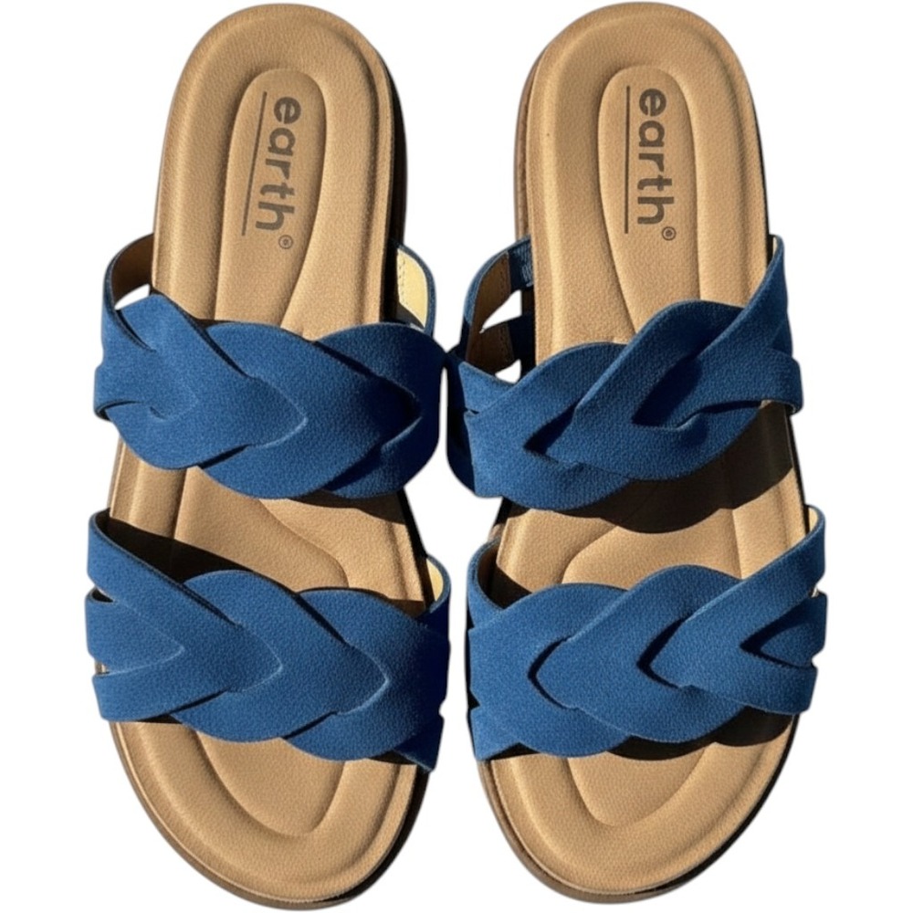 Earth Etdesty Blue Leather Braided Slide Sandals Womens 5M Comfort Shoes